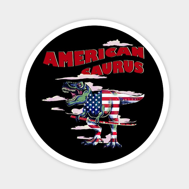 American Saurus, July 4th Unisex T-Shirt Magnet by Houndhand-Y